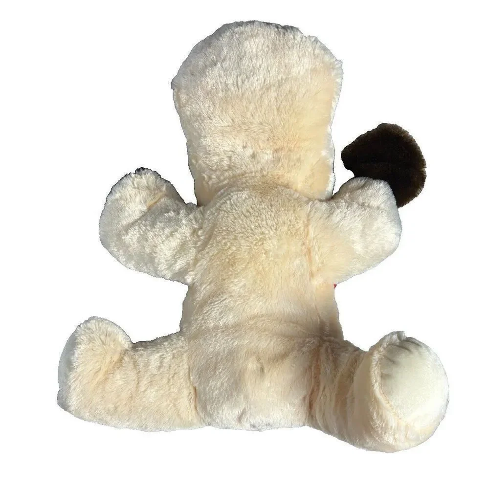 Hugfun Beagle Plush Realistic Tan Large Eyes Floppy Big Head Long Dog Red Bow